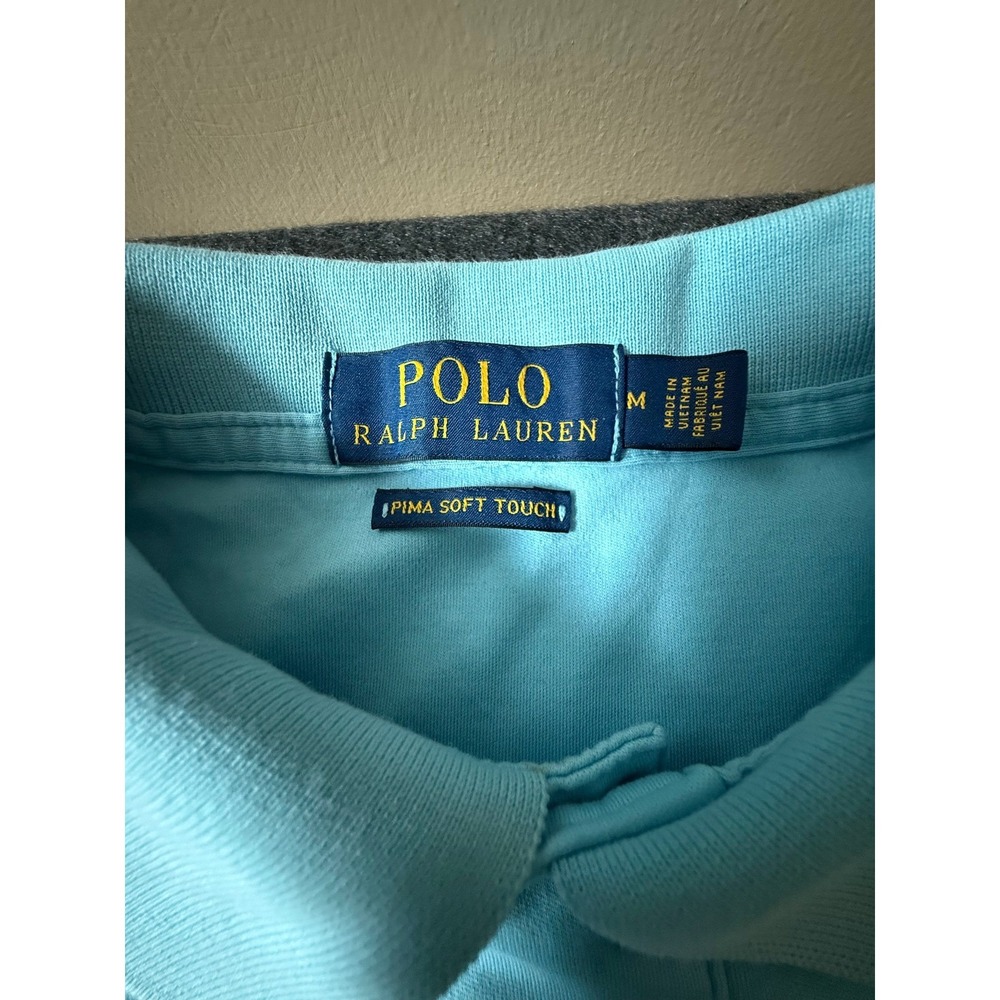 Polo Ralph Lauren Mens Pima Soft Touch Polo Shirt Light Blue Purple Pony Medium - Picture 3 of 8